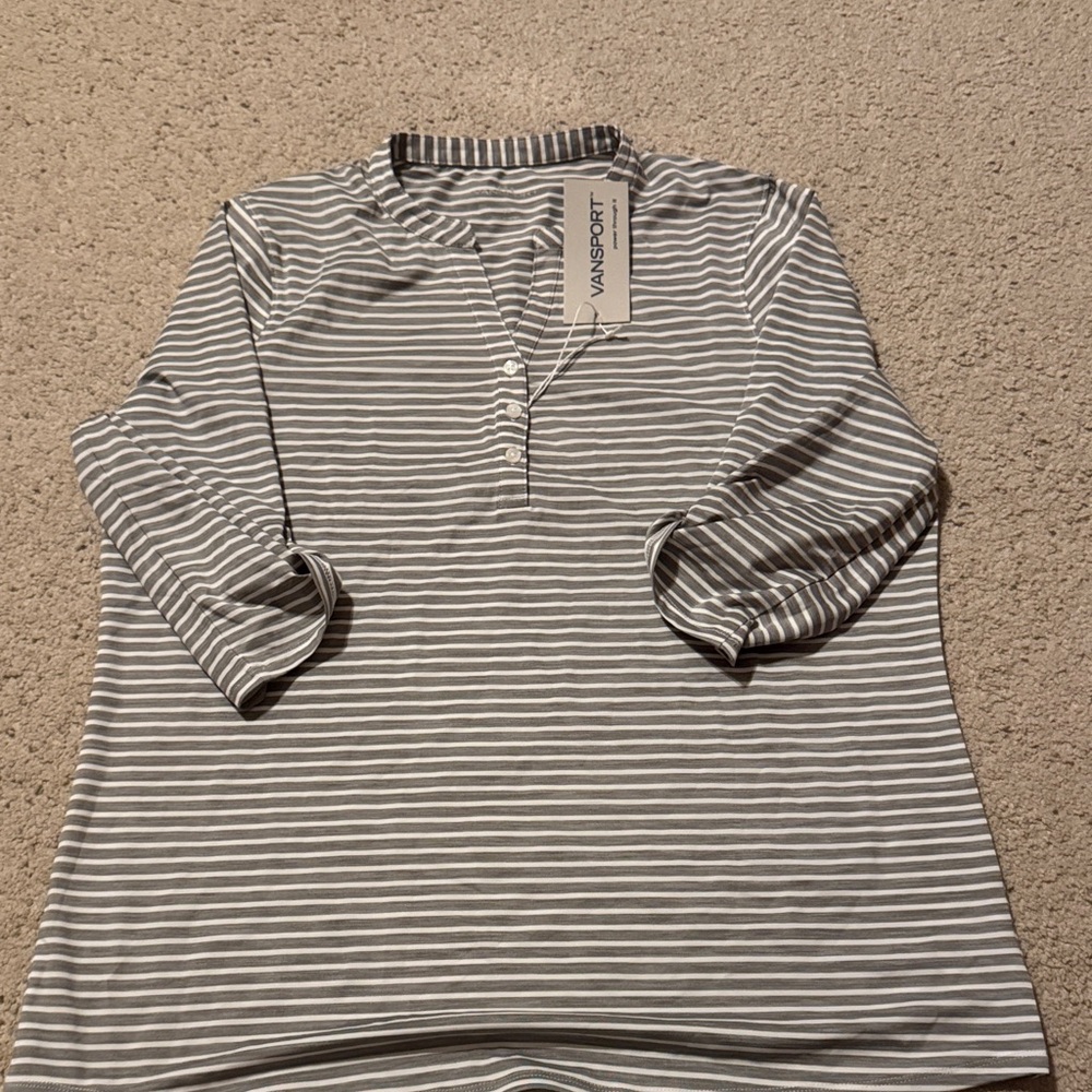 Vansport Women’s Gray & White Striped Henley Top
